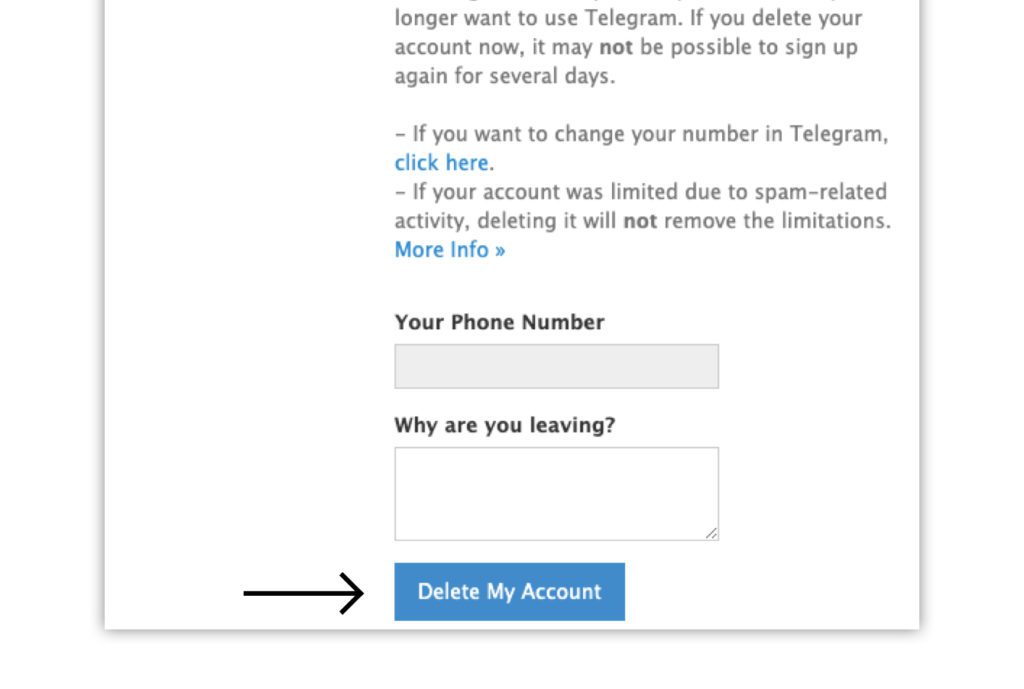 Exclua sua conta do Telegram.