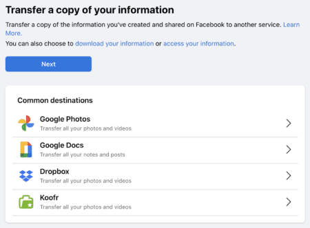 Facebook情報を転送するページ。