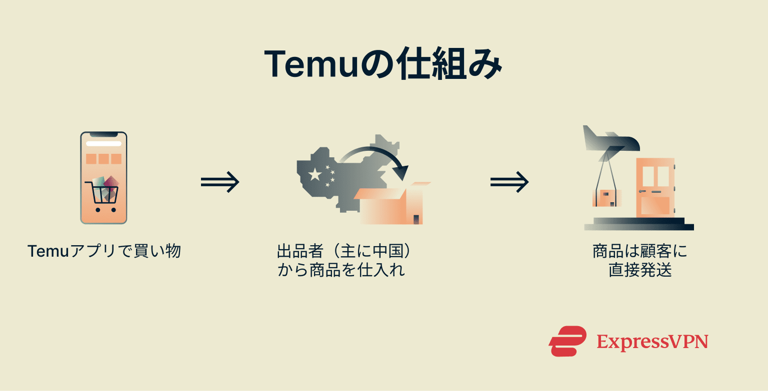 Infographic showing how Temu works