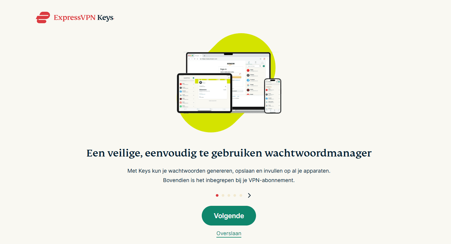 The setup page of the ExpressVPN Keys extension.