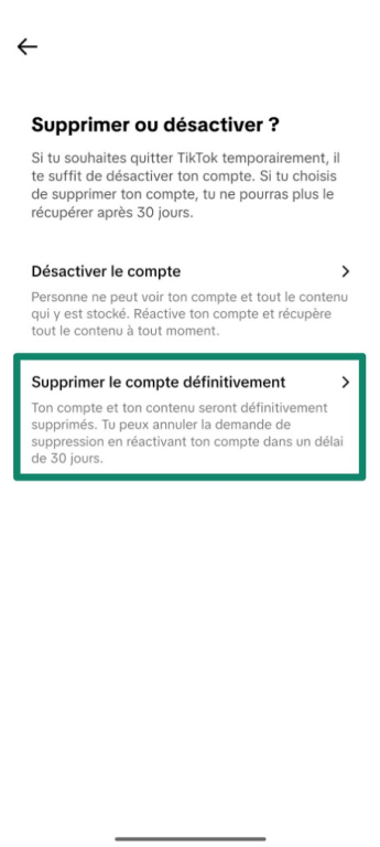 Screenshot showing how to start deleting your TikTok account on a mobile device