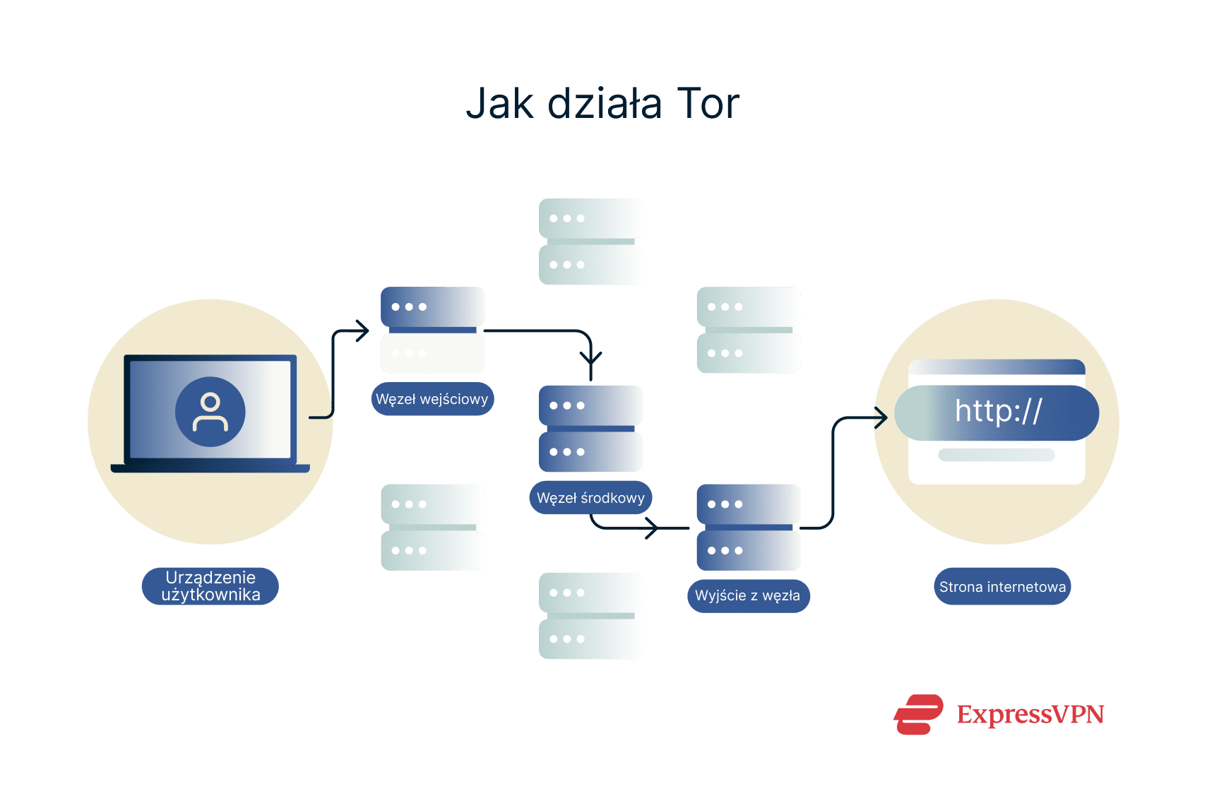 A diagram showing how Tor works.