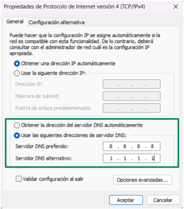 Use The Following Dns Server Addresses Es