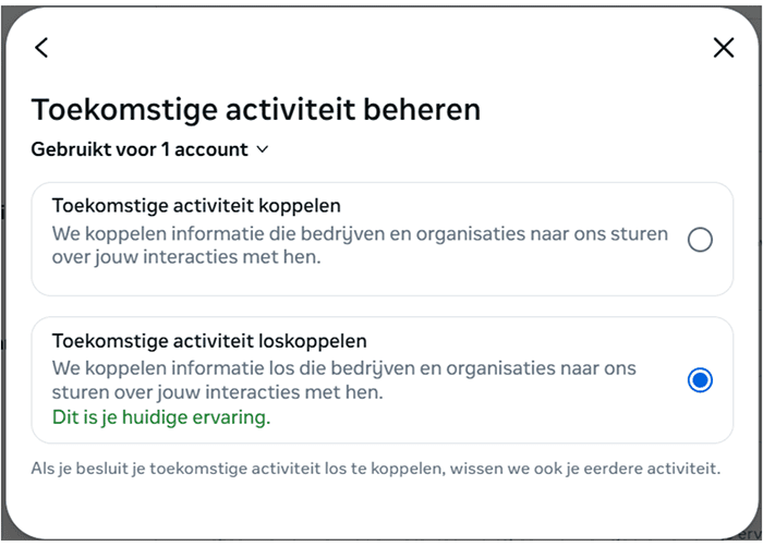 Facebook manage future activity settings.