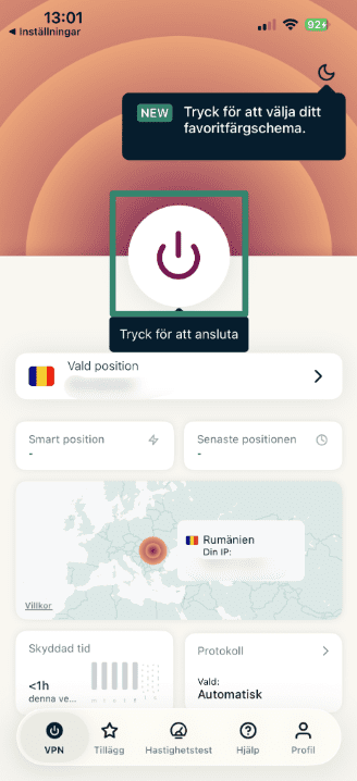 Connecting to ExpressVPN on iOS.
