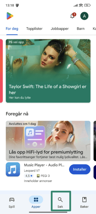 Accessing the Google Play Store on Android.