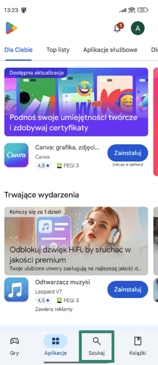 Accessing the Google Play Store on Android.