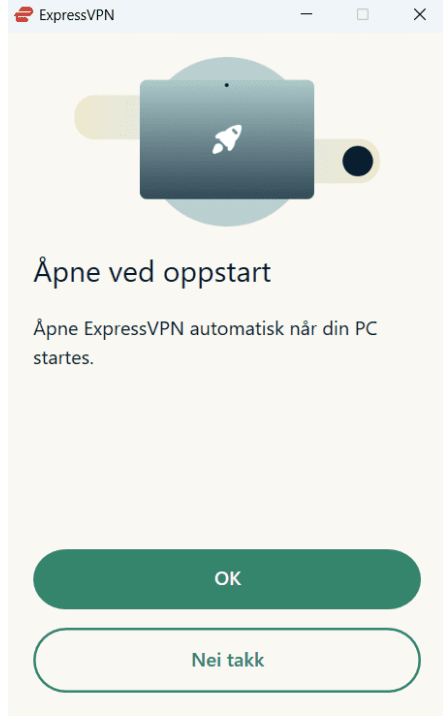 ExpressVPN on Windows asking to launch automatically on Windows startup.