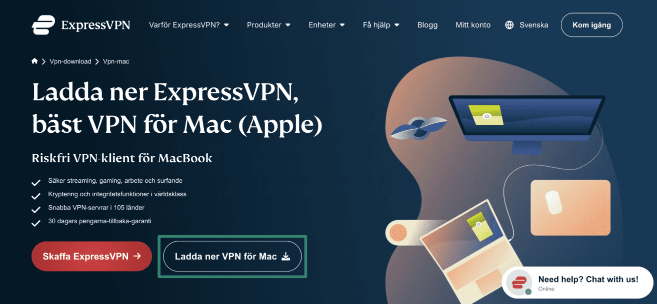 Downloading ExpressVPN's macOS installer from the official website.