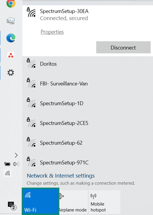 Wi-Fi networks list on Windows