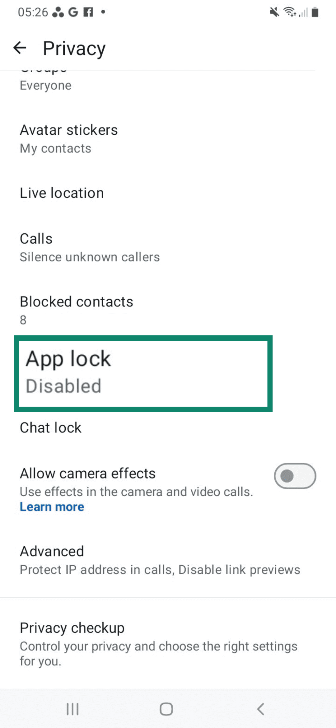 App lock function in WhatsApp.