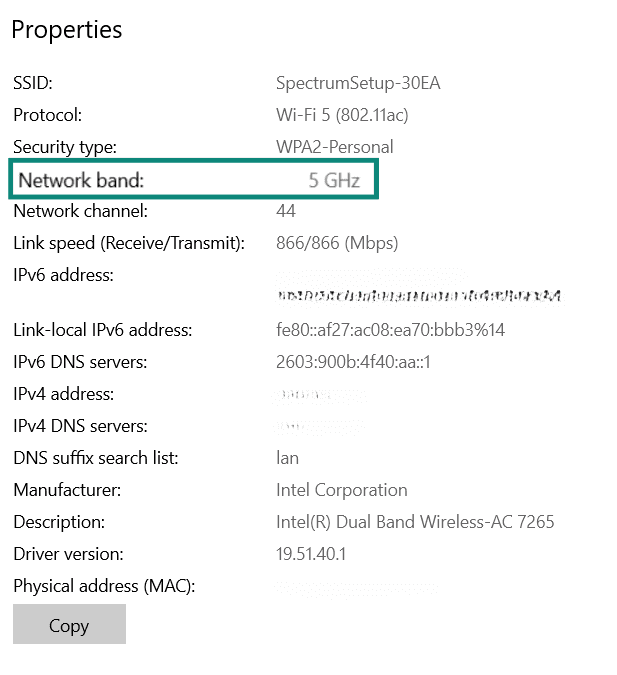 Wi-Fi properties on Windows showing protocol