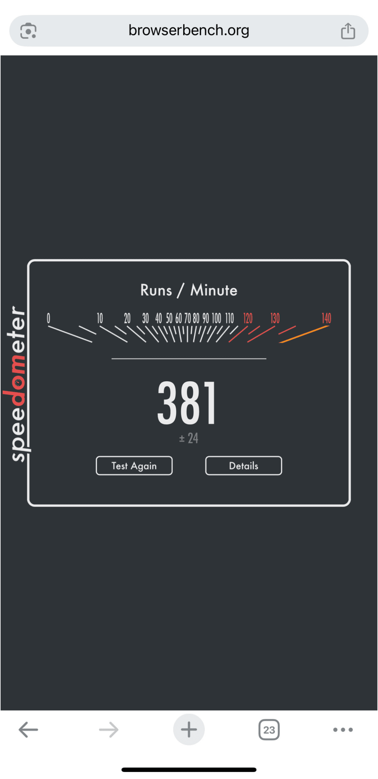 Speedometer 2.1 results: Chrome on iOS.