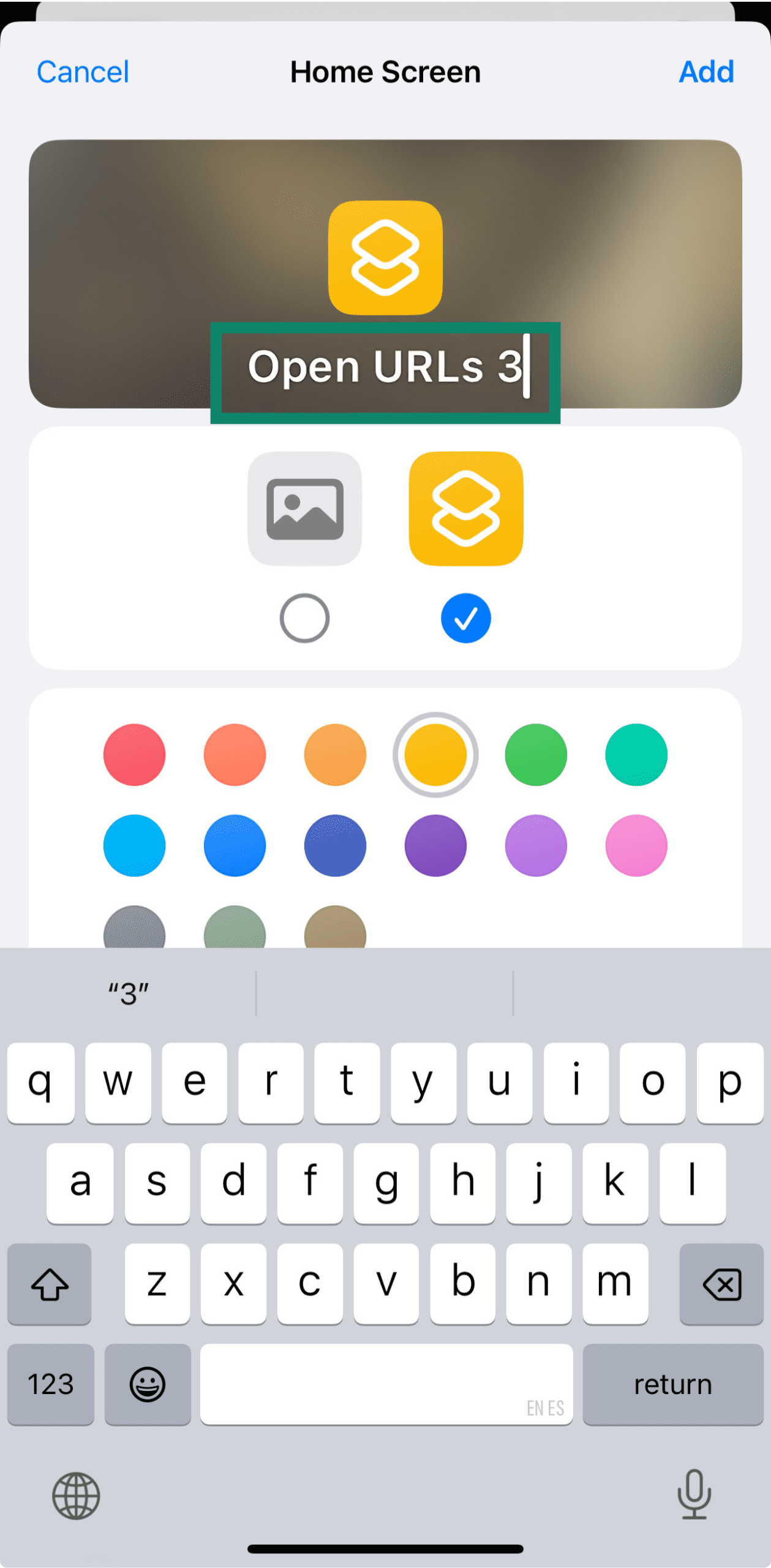 Naming a new shortcut on iOS.