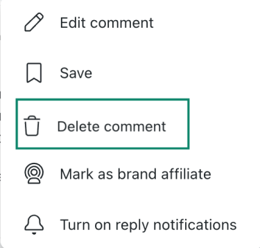 Reddit web page's comment options with deletion option highlighted.