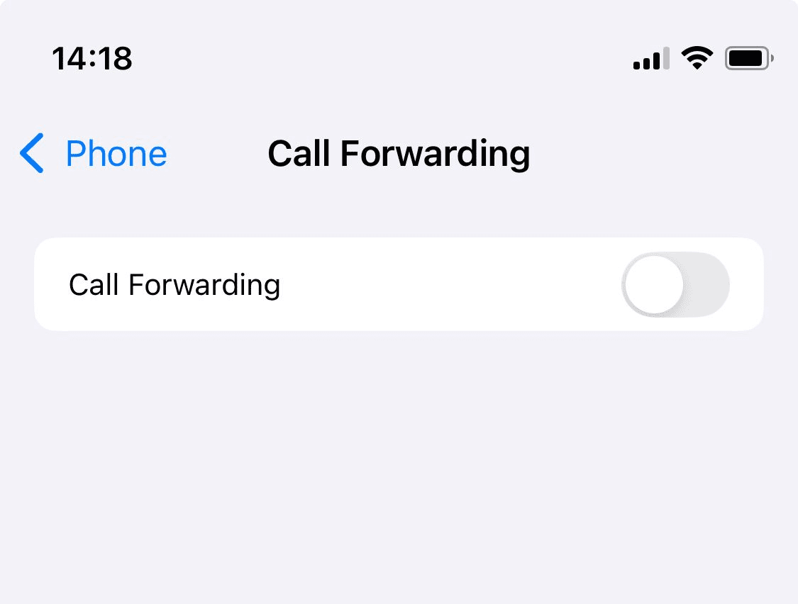 Toggling Call Forwarding off on an iPhone.
