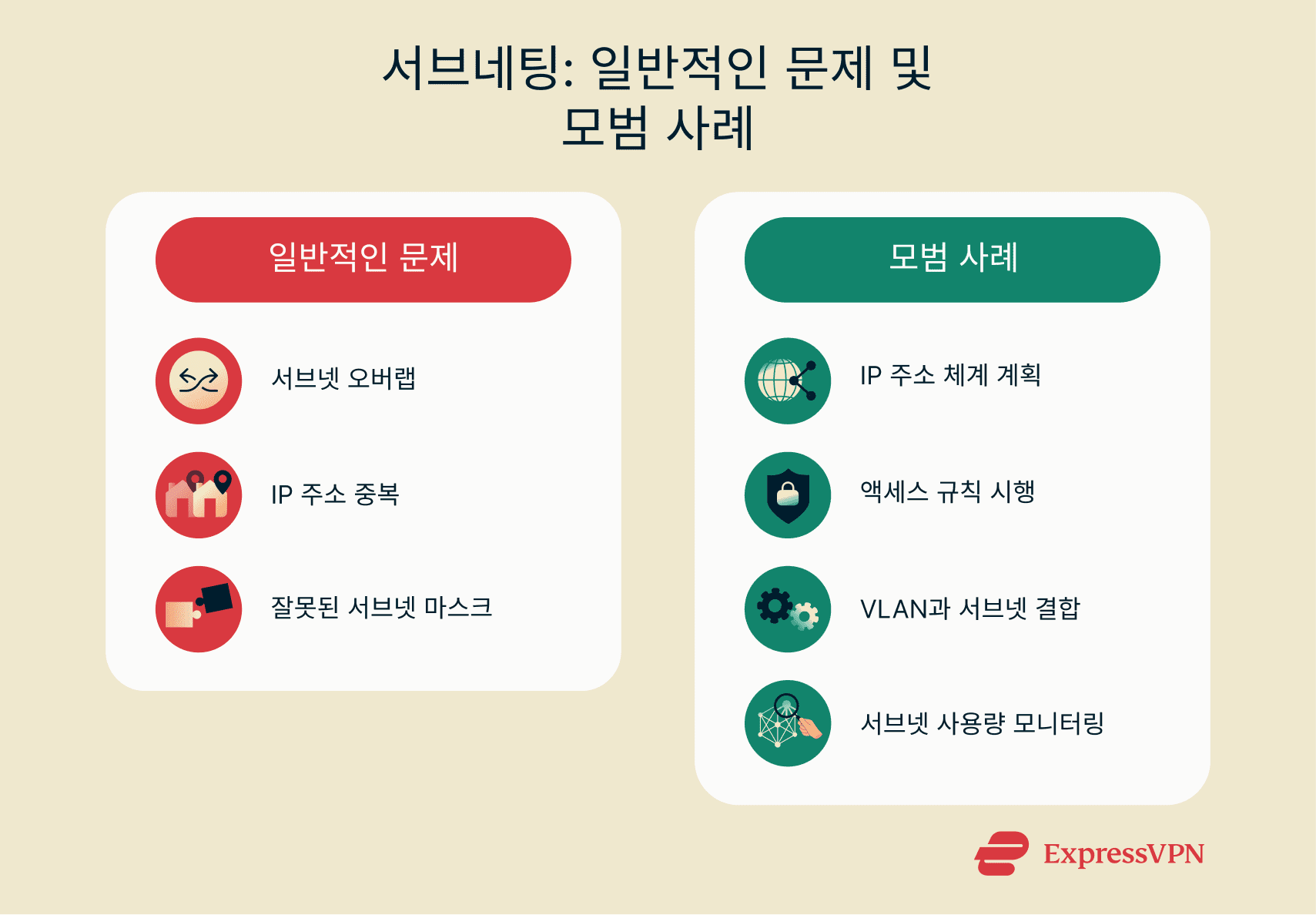 Infographic showing common subnetting problems and best practices.