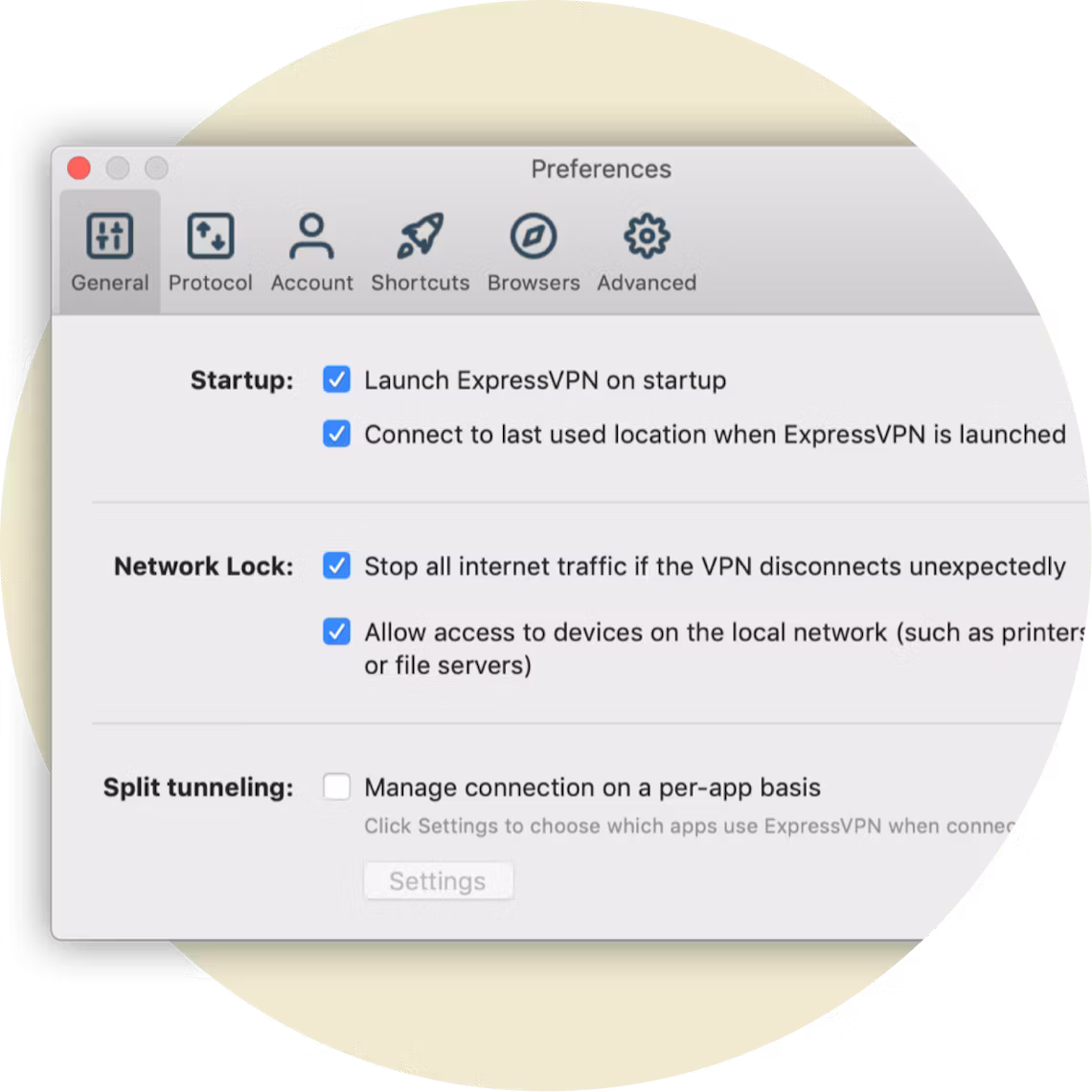 Menu des préférences affichant les paramètres de Network Lock sur Mac.