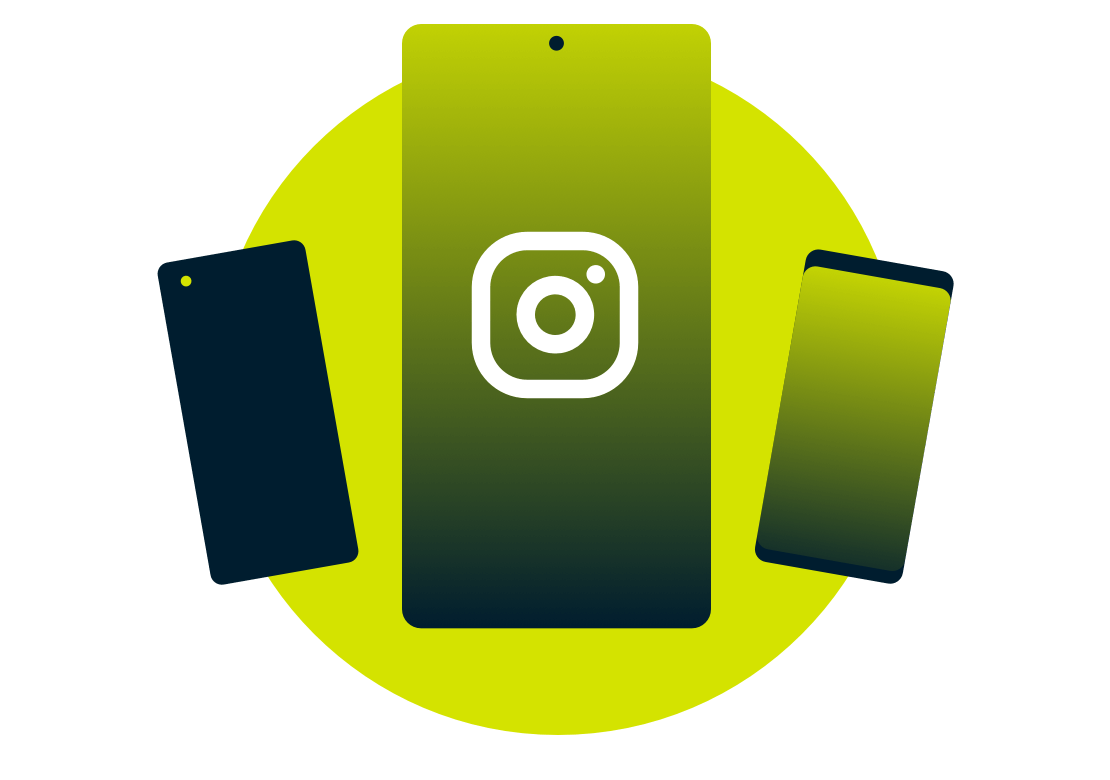 Mobile devices with the Instagram logo.