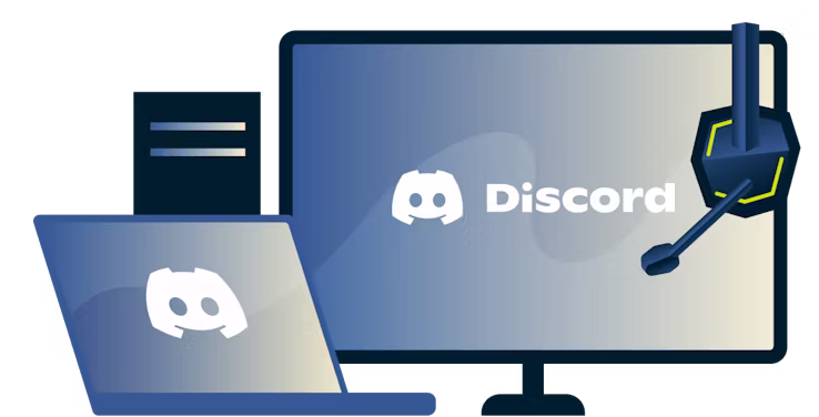 A desktop and laptop with the Discord logo.