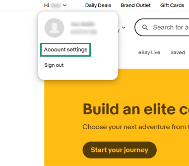 The dropdown profile menu on eBay's website.