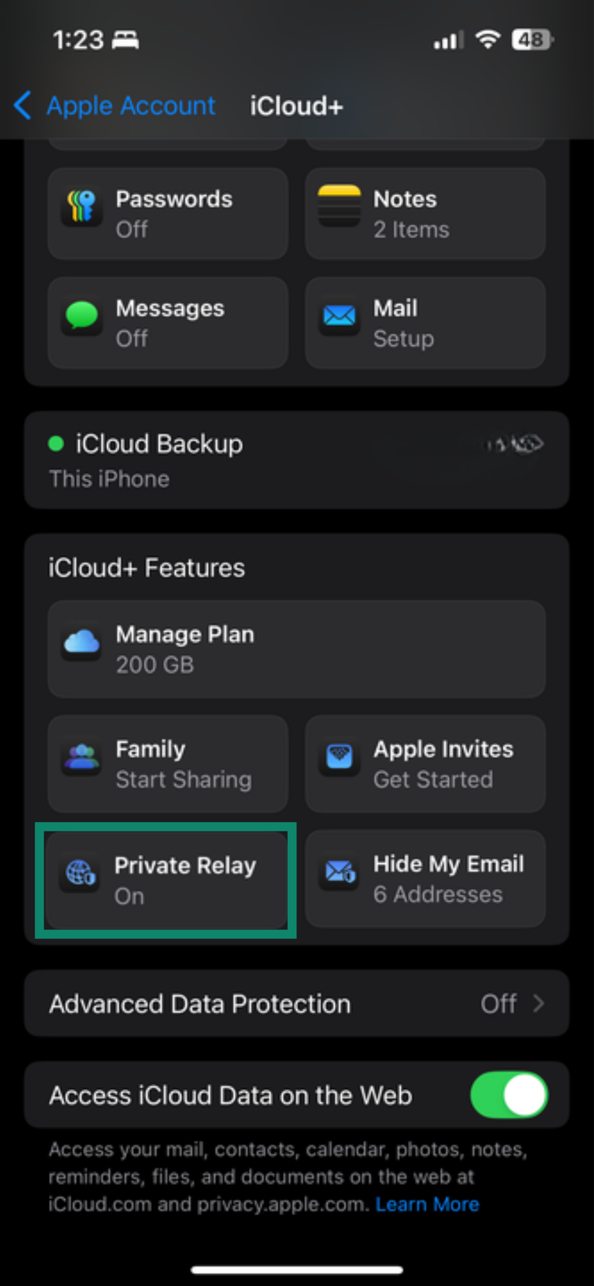 Tap Private Relay.