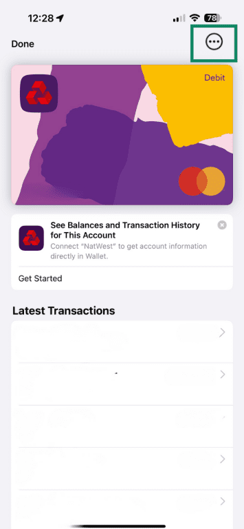 Click the dots to turn on Notifications for a card in Apple Pay.