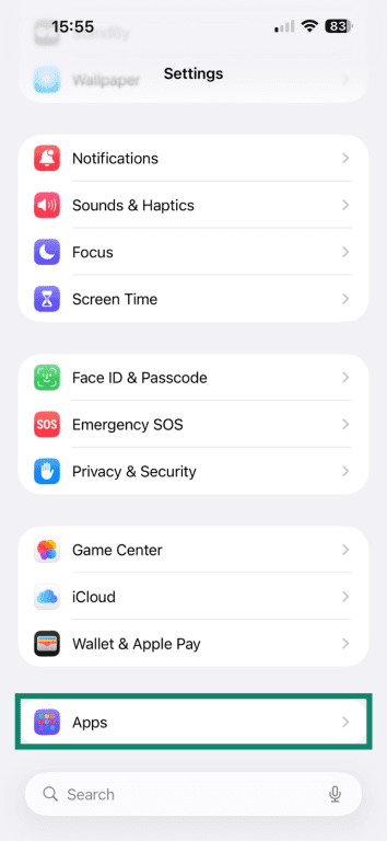 Revealing all installed apps on iPhone through the Settings app.
