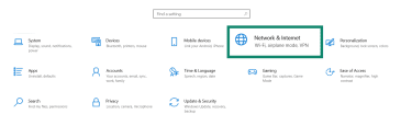 Network & internet option highlighted in the Settings menu on Windows.